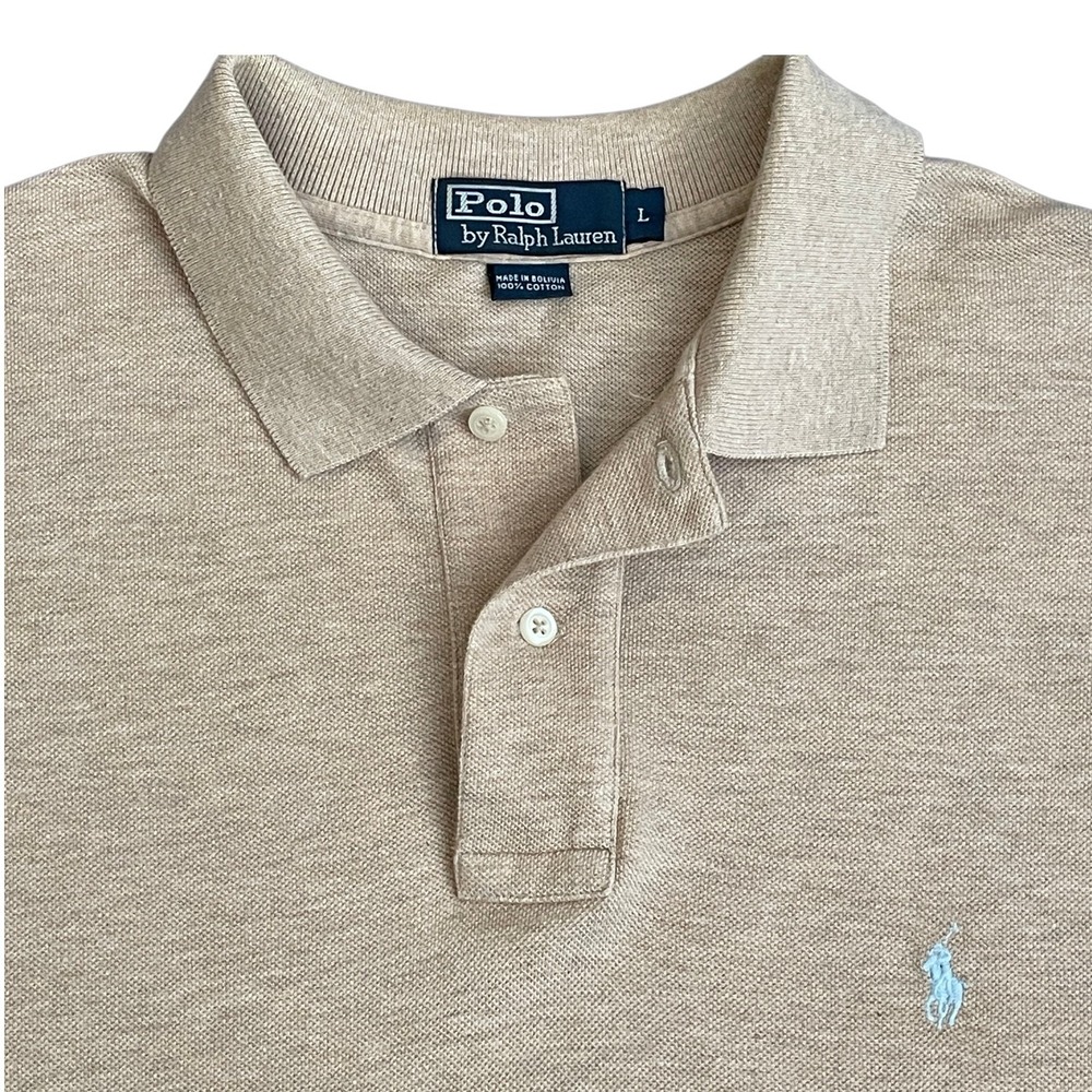 Ralph Lauren Men's Beige S/S LARGE Polo Shirt Green Pony Extremely Clean